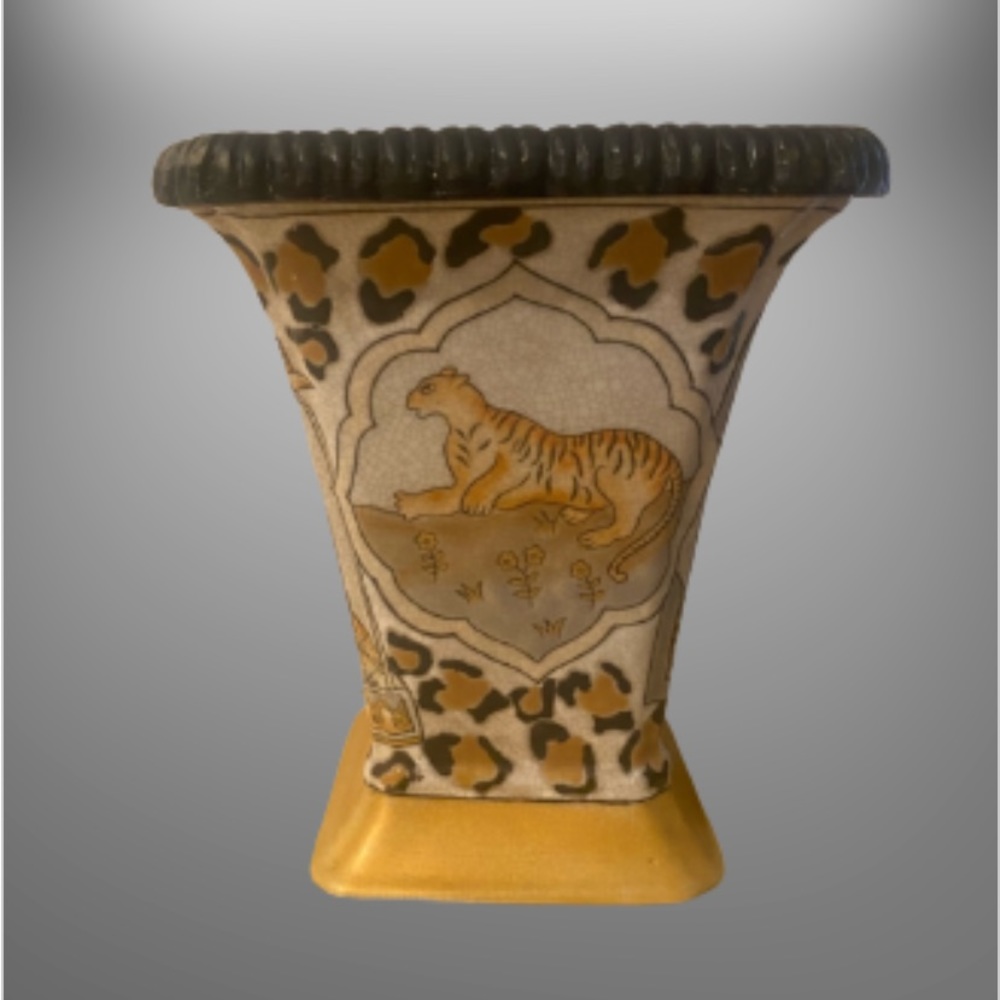 Formalities Vase Planter Crackle Finish Leopard Horse Elephant RARE FIND